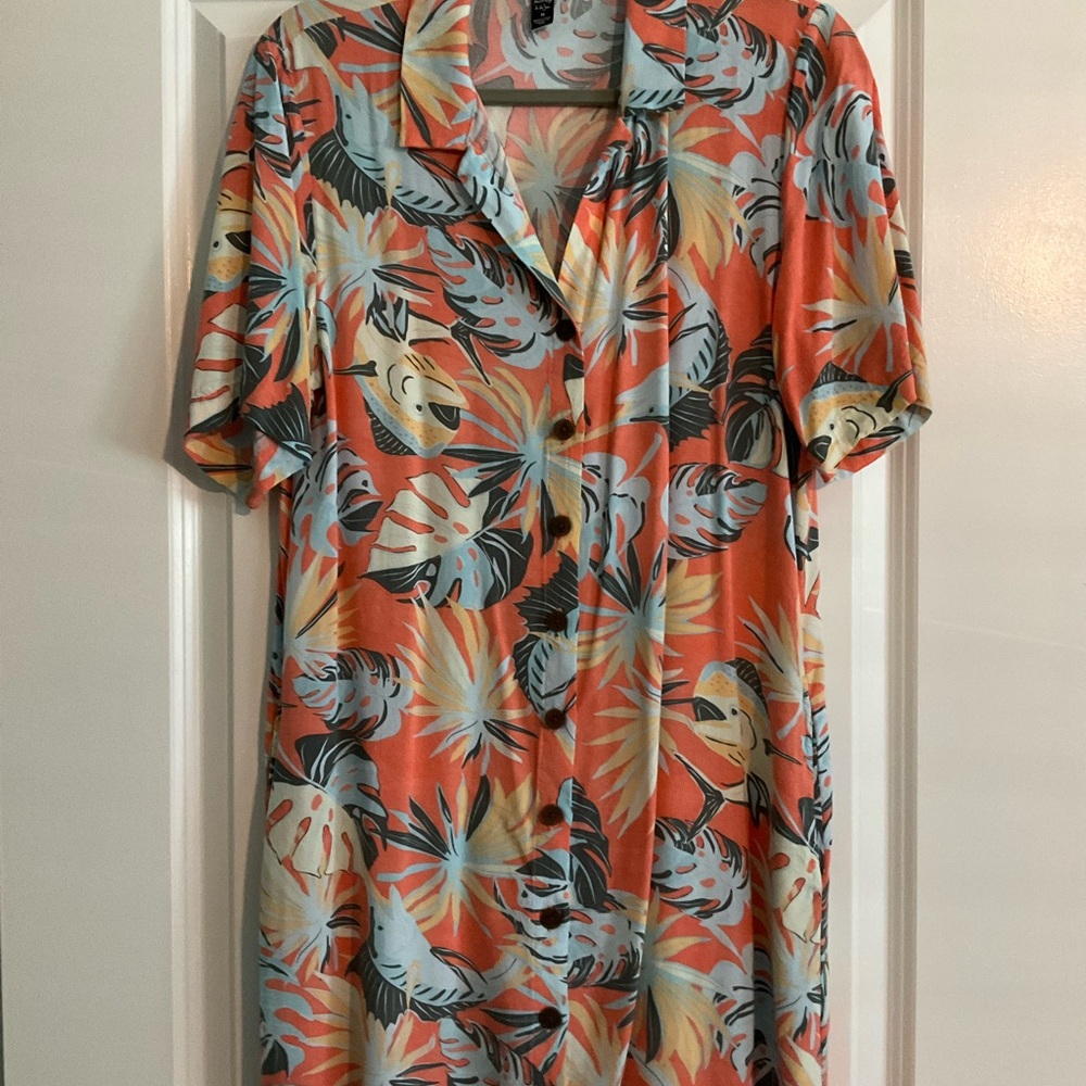 Tropical Print Orange Dress